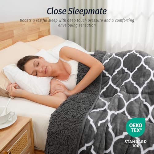 Wemore Sherpa Fleece Weighted Blanket for Adult, 20 lbs Dual Sided Cozy Fluffy Heavy Blanket, Ultra Fuzzy Throw Blanket with Soft Plush Flannel Top, 60 x 80 inches, Morocco Grey on Both Sides