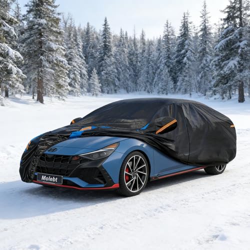 Image of Custom Fit Car Cover for Hyundai Elantra (2006-2026), Upgraded Waterproof All Weather Outdoor Auto Cover with Driver Door Zipper & Mirror Pockets, UV /Snow /Dust Protection