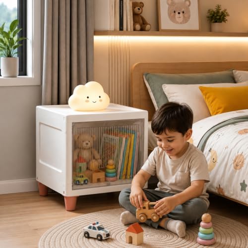 Image of HoopVool Foldable Storage Cabinet, Stackable Plastic Storage Box with Front Opening Door, Dustproof Organizer for Clothes, Toys, Books, Bathroom & Bedroom (1-Tier (33 X 38 X 33 CM))