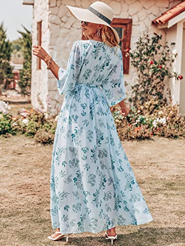 Image of ANRABESS Womens 1 /2 Sleeve Beach Wedding Guest Maxi Dresses 2026 Summer Wrap V Neck Boho Floral Flowy Slit Long Dresses