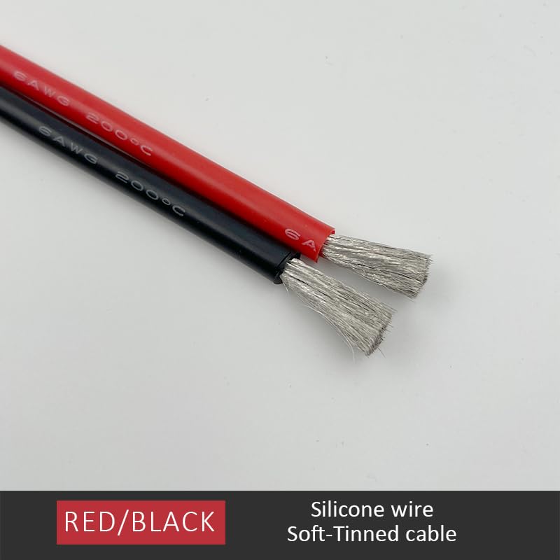 Przewód elektryczny, Czarny miękki silikonowy kabel 5 10-metrowy przewody elektryczne do instalacji samochodowych 28 26 24 22 20 18 16 14 12 10 8 6 AWG akumulator samochodowy(6 AWG,1m)