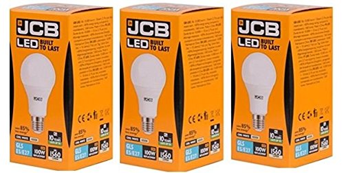 JCB LED 3 X 15 Watt Screw Cap GLS Lamp Cool White 4000K 100W Replacement ES E27 LED Bulb [Energy Class A+]