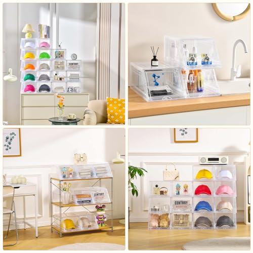 2 Pack Hat Organizer for Baseball Caps,Large Clear Cap Organizer with Drawer,Hats Holder Box for Closet with Sliding Tray,Stackable Hat Rack Display Case,Multi-use Hat Case for Caps,Each Holds 12 Hats - Thumbnail 7