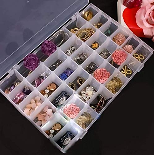 LEAWALL 36 Grid Cells Multipurpose Clear jewellery organisers box Transparent Plastic Storage organizer storage box with Removable Dividers Jewelry Box Organizer Storage Box