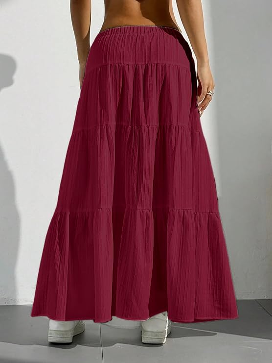Image of Jawdrobe Women's Georgette Ruffle Hem Long Flared Skirt Lightweight Soft Fabric| High-Waisted Ruffled Maxi Plain and Pleated Skirt