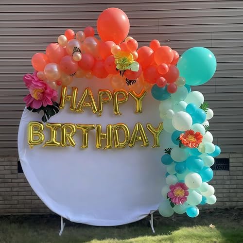 Image of Hawaiian Balloons Set, Pack of 60 12 Inch Orange Teal Blue Light Green Chrome Rose Gold Confetti Latex Balloons for Tropical Luau Beach Aloha Tiki Magic Baby Shower Birthday Party Decorations Supplies