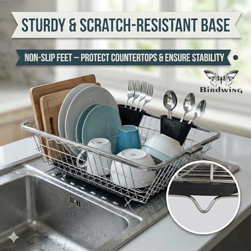 Image of Steel Drainer Tray Basket (64x47x23) Stainless Steel Dish Drainer Rack with Drip Tray /Utensil Drying Stand for Kitchen