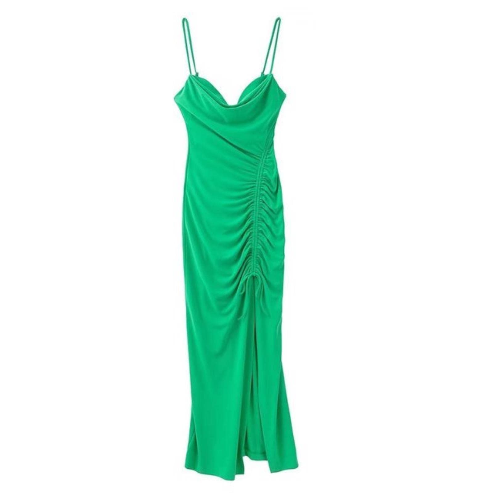 Vestido midi plisado de moda para mujer, elegante, verde, rosa, blanco, con cuello en V, sin mangas, con abertura larga, camisola elegante, para mujer, túnica