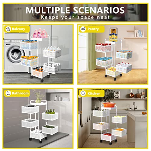 Pinfengjiaju Rotating Kitchen Storage Shelf With Handle, Fruit Vegetable Storage Basket, Rolling Storage Cart, Multifunctional Household Shelf For Bedroom, Bathroom, Living Room(White, 5-Tier Square) #TOP4