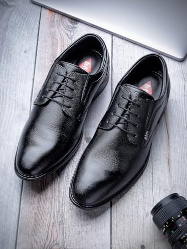 Image of Lee Cooper LC1473E2R Men's Leather Derby Formal Shoes | Lightweight, Comfortable & Stylish Lace-Ups for Office, Business