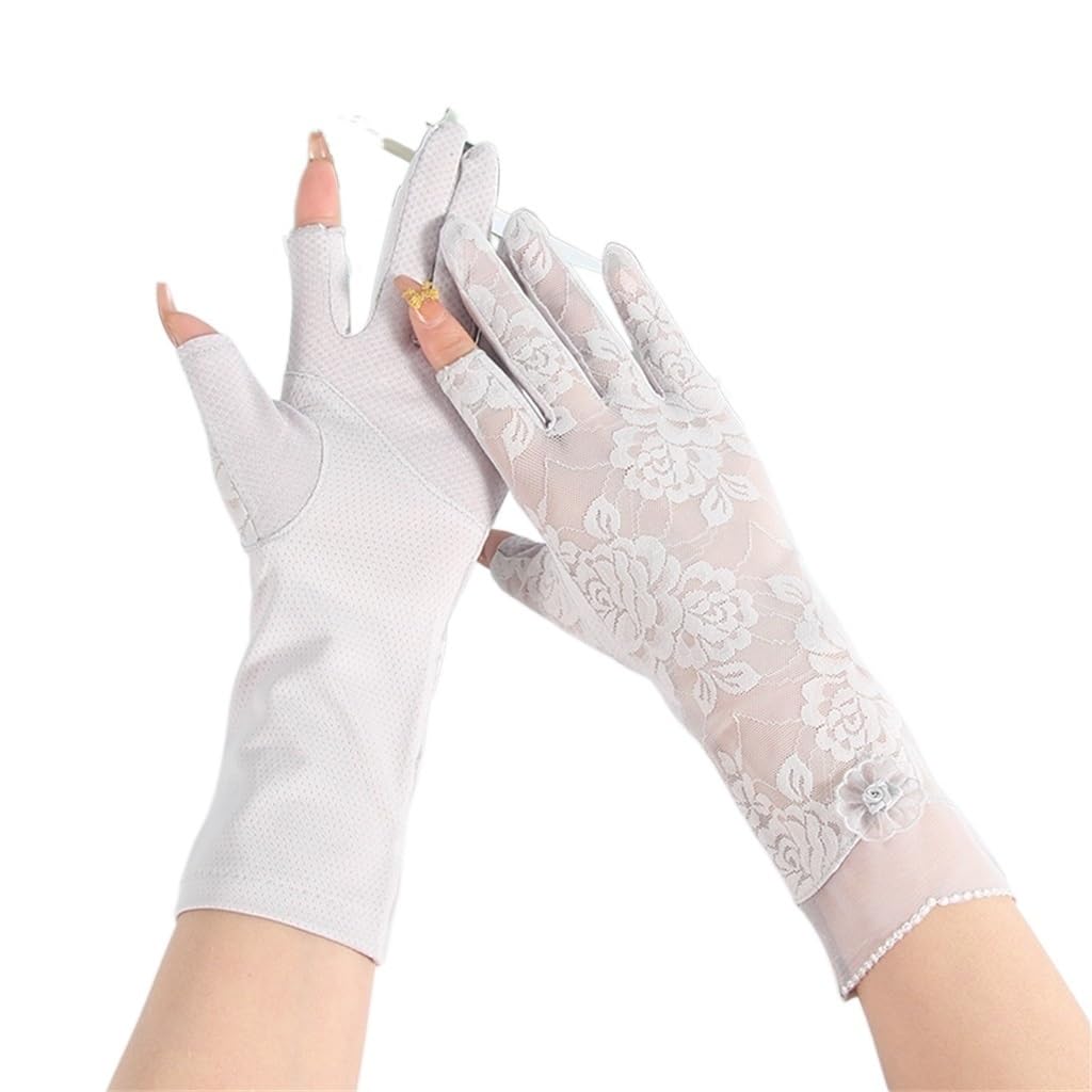 Women's Thin Lace Mid-length Outdoor Driving and Riding Touch Screen Spring and Autumn Gloves