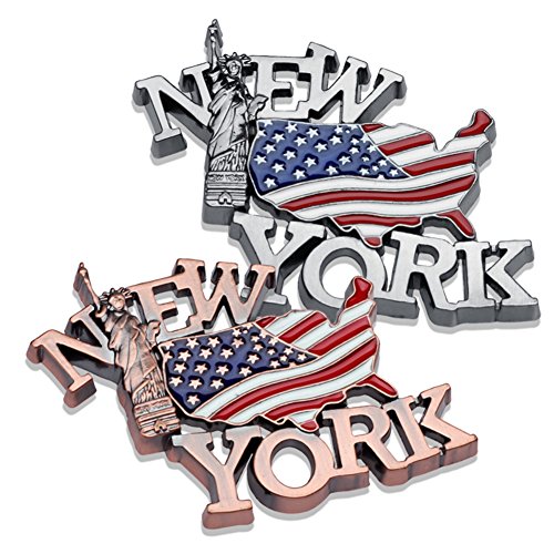 (Set of 2) USA US American Flag & Map New York Statue of Liberty NY Souvenir Gift, Collectible Fridge Magnets