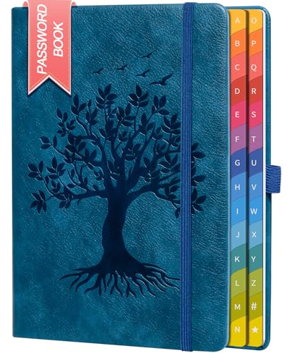 ZXHQ Passwortbuch mit bunten alphabetischen Tabs 21 3 cm x 14 7 cm Hardcover-Passwort-Organizer für die Verwaltung von Internet-Webseiten-Adressen und Logins - Blau