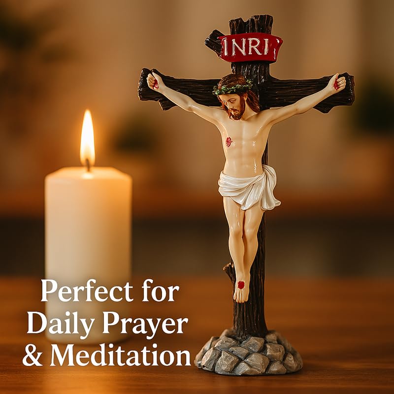 Image of UNIq INRI Jesus Statue Crucifix | Christmas Prayer & Xmas Dcor Showpiece | Spiritual God Idol for Car Dashboard, Home Church & Office Desk | Vastu Positive Energy Gift Item