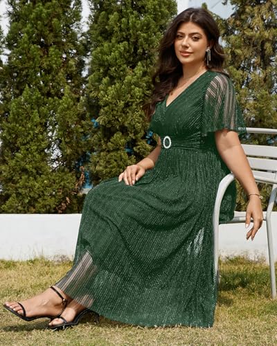 Plus Size Formal Dresses - Evening Gown Sparkly Sequin Glitter Prom Gala Ball Wedding Guest Maxi Dress with Short Sleeve3