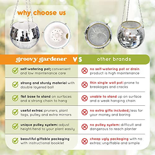 Groovy Gardener Hanging Disco Ball Planter - Disco Ball Vase Disco Ball Plant Hanger Indoor Disco Planter Hanging Plant Pot Disco Ball Hanging Planter Disco Ball Plant Holder Disco Ball Decor For Room #TOP6