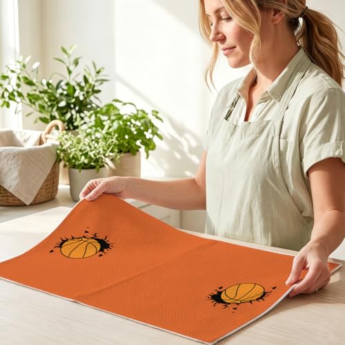 Image of 4 Pcs Basketball Hand Towels for Bathroom 24x14 Inch, Basketballs Gifts Reusable Dish Towels for Kitchen Bathroom Home Decor, Waffle Weave Hand Cloth Tea Towel, Basketball Lover Gifts for Women Friend