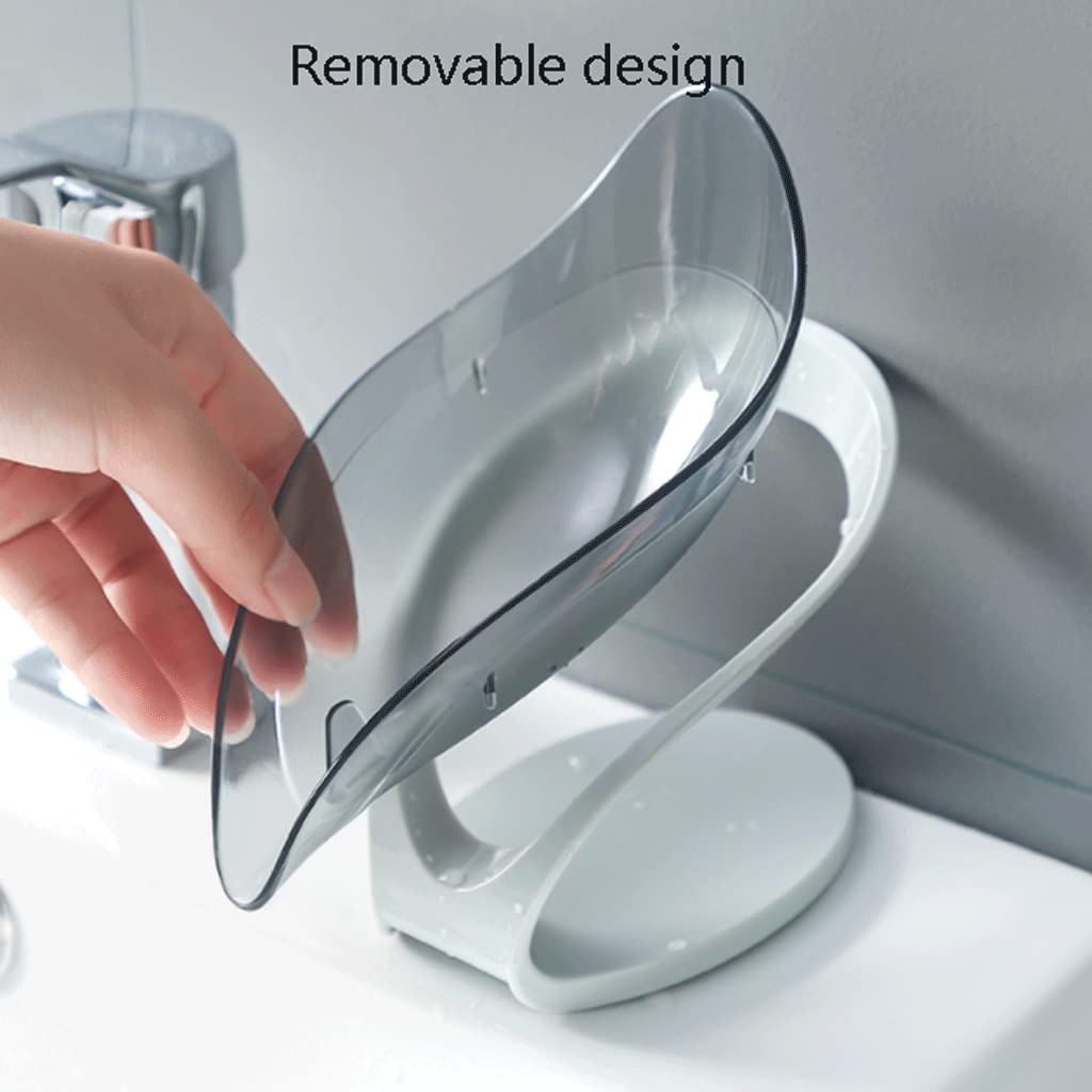 Jabonera, jabonera, Creativa con Forma de Hoja y Drenaje automático, Transparente Desmontable Base Ventosa, encimera(BLU)