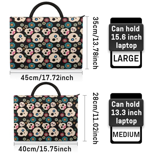 Cute Skulls Flowers Laptop Sleeve with Handle Waterproof Computer Carrying Case2