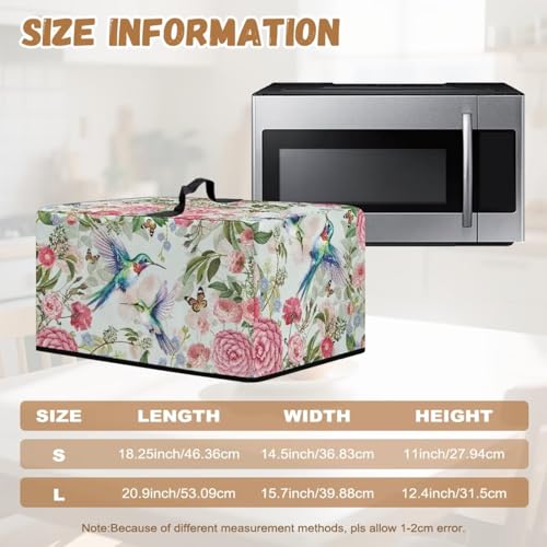 Image of Convection Oven Dustproof Cover, Washable Microwave Oven Cover Small Appliance Accessories for Kitchen Countertop, L, Retro Hummingbird Butterfly Camellia Flower