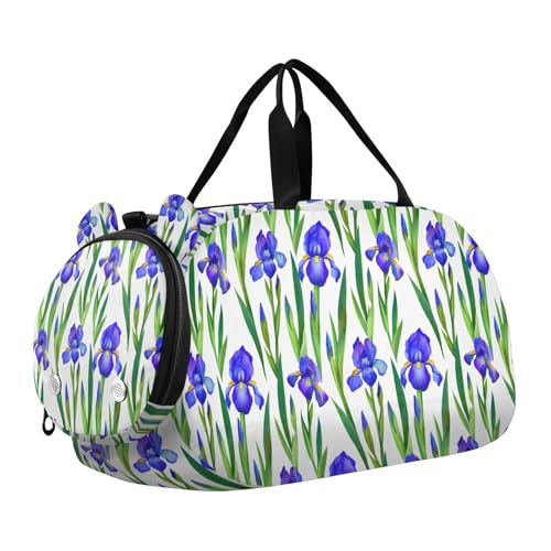 Flower Leaves Purple Kids Travel Duffel Bag for Boys Girls Overnight Weekend Tote Bag with Shoes Compartment for Gym Sports Dance