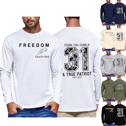PBNBP Charlie Kirk Shirts for Men Freedom T Shirt Patriotic Commemorative Crewneck Long Sleeve Tops Letters Graphic Tees