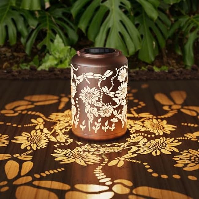Solar Lanterns Outdoor Hangi8ng Lantern Birthday Gifts for Women Waterproof Decorative Dragonfly & Sunflower Solar Lights for Garden Patio Yard Pathway Warm LED Glow Auto On/Off, Energy-Saving Design