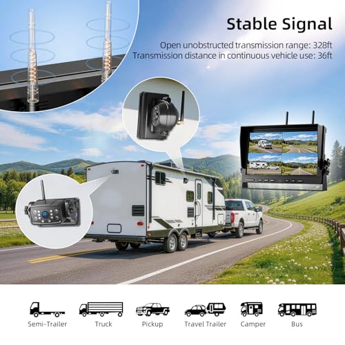 Image of 3 Magnetic Wireless Backup Camera with HD 1080P 10 inch DVR Monitor, 1-Rear View 2-Side View Cameras Wireless System for RV Trailer Trucks, Built-in 9600mAh Battery,Night Vision,Recording- ZEROXCLUB BC103
