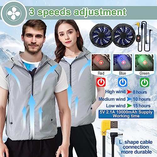 Air Conditioned Jacket With Fans, Cooling Vest for Men Women, Evaporative Cool Vest with 2 Fans Air Conditioned Cold Clothes Keep Cooling 13 Hours for Hot Weather Work, Waterproof, Sun-Proof(L)