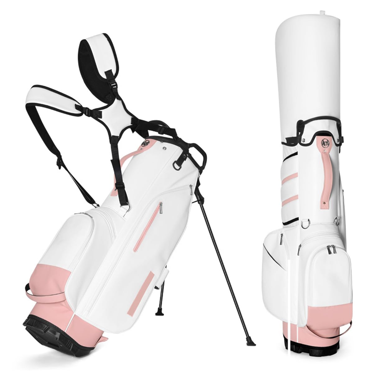 LANGWEI Golf-Standbag, Hochwertiges, Leichtes Golfbag Aus Mikrofaserleder Mit Ständer, 7-Fach Unterteiltes Schlägerbag Mit Gepolstertem Doppelgurt Für Die Driving Range