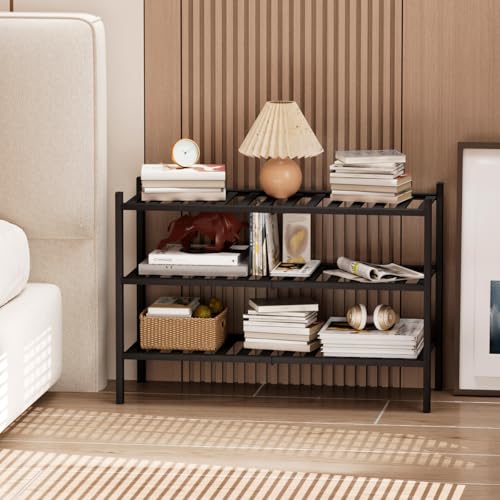 Kitsanery Bambus-schuhregal platzsparend,Schuhständer mit 3 Ebenen,Schuh Regal für Flur, Wohnzimmer, Schlafzimmer (Schwarz, 3 Ebenen(68.3B x 46.5H)) – Bild 6