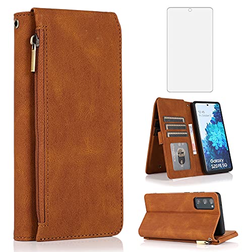 Protection Samsung Galaxy S20 FE porte-cartes fermeture éclair marron
