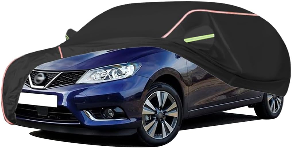 WOLWES Car Cover are Suitable for Nissan Pulsar All-Weather Windproof, Snowproof, Rainproof, UV-Protected and Breathable All-Season Universal with Side Door Zip Oxford Cloth Car Cover (Color : Black