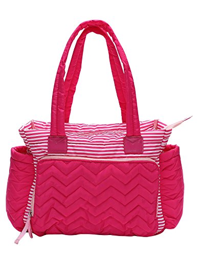 Xnbda Stripe Quilted Diaper Bag - Soft Lightweight Washable Cotton Tote Bags for Mom Travel with Baby Boys and Girls (Rose red)