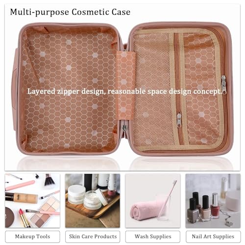 Image of Yagzon Water Proof Cosmetic Makeup Travel Case, Elastic Band Soft Handle with Zipper Cosmetic Bag Hand Luggage Cosmetic case Mini ABS Carrying Suitcase with Clip-on Function Women Girl Travel
