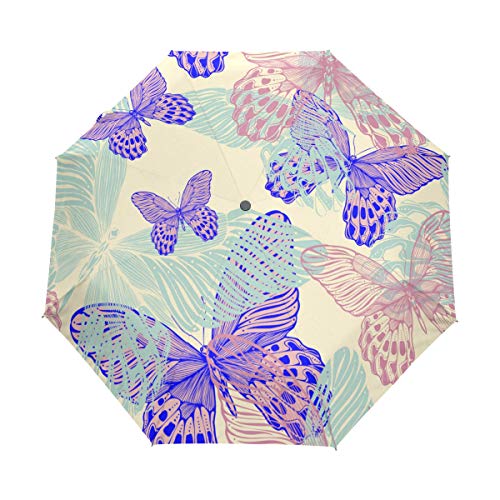 Preisvergleich Produktbild SUHETI Regenschirm TaschenschirmNahtloses dekoratives Muster Bunte Schmetterlinge HandzeichnungAuf Zu Automatikwindsicherstabil