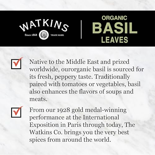 Image of Watkins Gourmet Spice, Organic Basil, Bulk Food Service Size, 4.9 oz (Pack of 1)