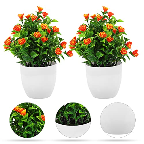 Winomo Houseplant 2Pcs Artificial Flower Potted Plant Fake Faux Rose Flower In Pots Bonsai For Rustic Home Decor Party Wedding Garden Office Artificial Plants Indoor #TOP4