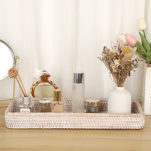 IGNPION Rattan Serving Tray Decorative Display Tray Table Storage Tray Toilet Tank Paper Tray Desktop Organiser Tray for Kitchen, Makeup, Vanity, Napkin, Candle, Ornament (40cm, Whitewash) - Cosy Home Interiors IGNPION Rattan Serving Tray Decorative Display Tray Table Storage Tray Toilet Tank Paper Tray Desktop Organiser Tray for Kitchen, Makeup, Vanity, Napkin, Candle, Ornament (40cm, Whitewash) - Image 2