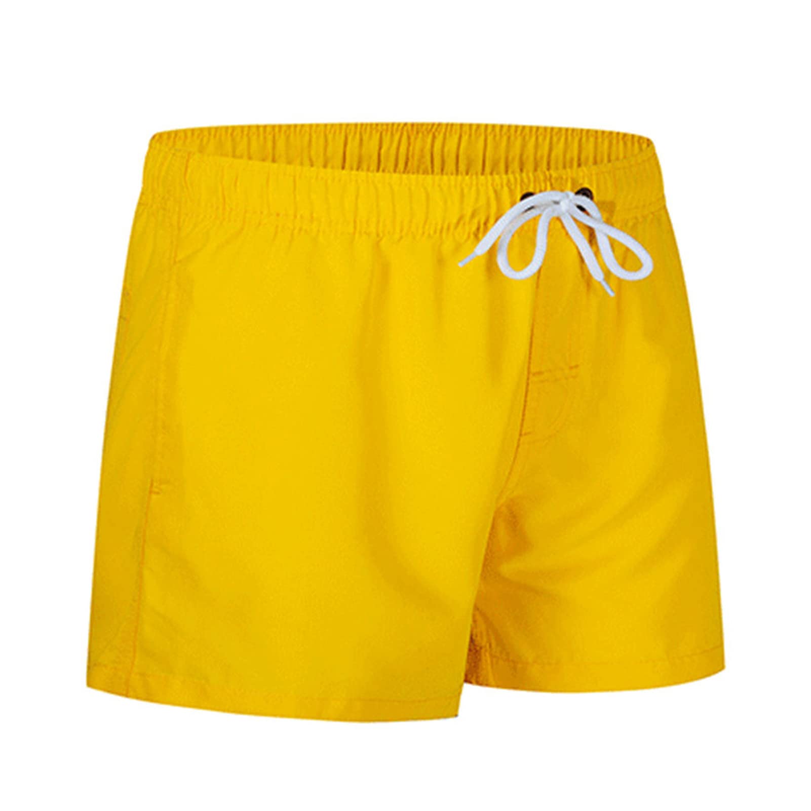 Mens Elastic Waist Swim Trunks Solid Volley Swimwear Bathing Suit Boardshort Drawstring Athletic Beach Shorts (Yellow,Medium)