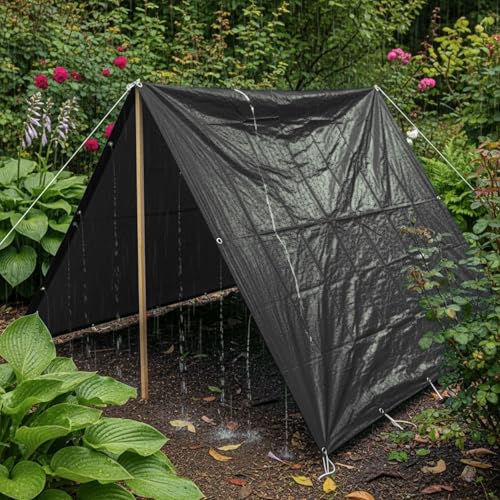 Image of 250 GSM HDPE Tarpaulin 6 X 9 Feet I Heavy-Duty Waterproof Non-Filler Sheet for Car Parking Shed, Tin Shed, Bike Cover, Outdoor Rainproof Tent, Garden, (Black)