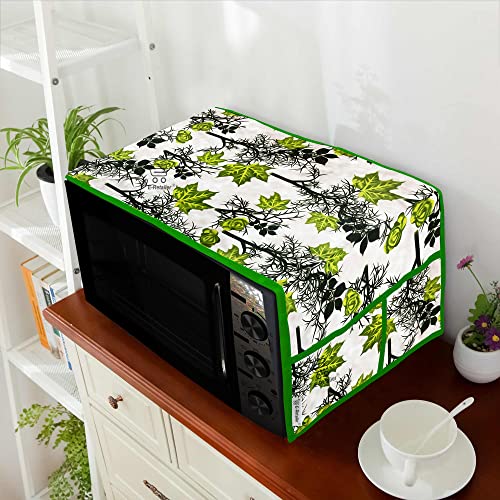 Image of Polyester 3-Layered Microwave Oven Top Cover With 4 Utility Pockets Suitable for Upto 30 Liter (Color- Green, Size-36x14 Inches)