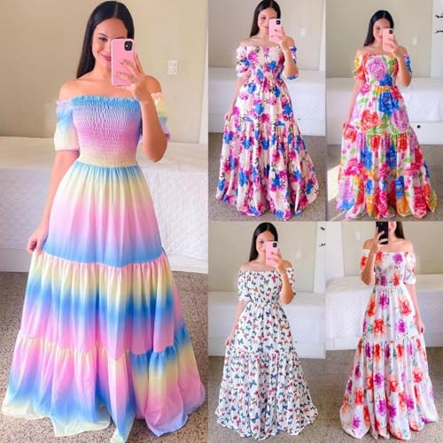 New Spring and Summer European and American Dress, one-Shoulder Floral Fashion Off-Shoulder Long Style3