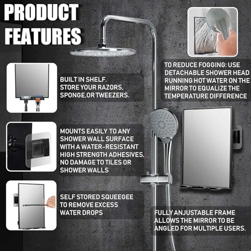 CLSEVXY Shower Mirror for Shaving - with Squeegee, Razor Stand for Shower & Swivel, 360°Rotation Adjustable Bathroom Mirror - Cosy Home Interiors CLSEVXY Shower Mirror for Shaving - with Squeegee, Razor Stand for Shower & Swivel, 360°Rotation Adjustable Bathroom Mirror - Image 2
