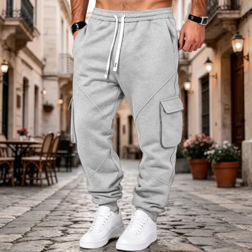 Pantalones Casuales para Hombres Cargo Sweatpants for Men Drawstring Baggy Joggers Hiking Fall Winter Pants Cargo Joggers Men Heavyweight Sweatpants Gray S - image 2