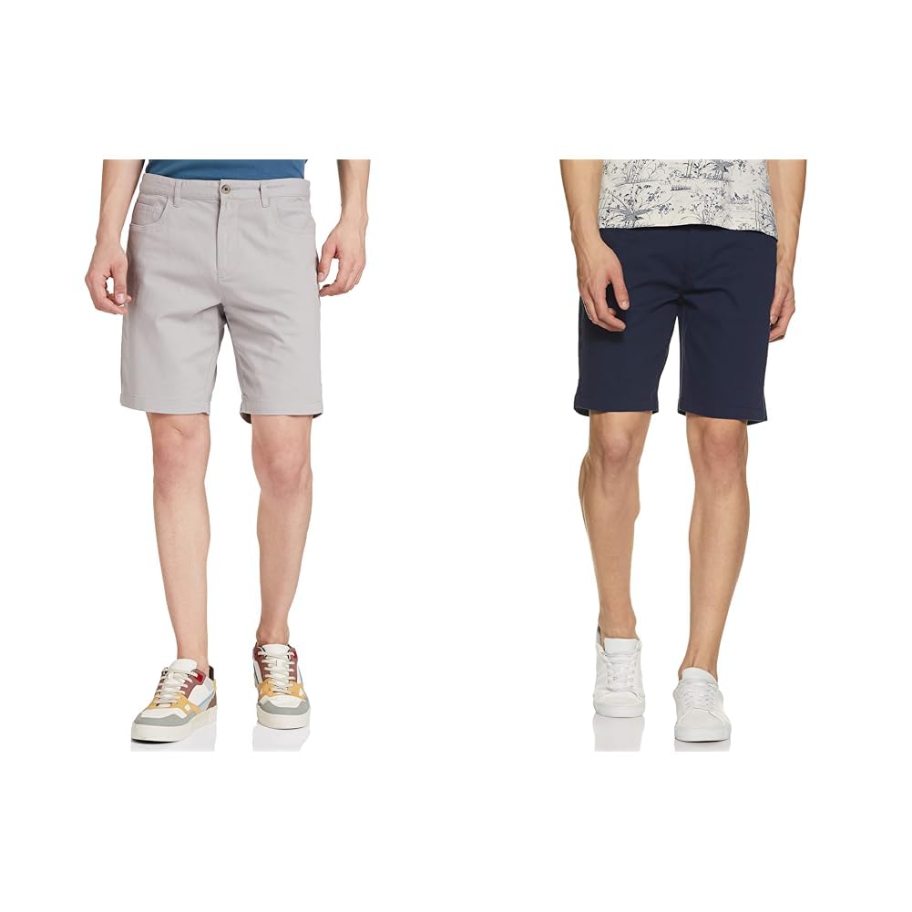 amazon brand - symbol Men's Chino Shorts (Light Grey + Navy_32) (Combo Pack of 2)-picture-36