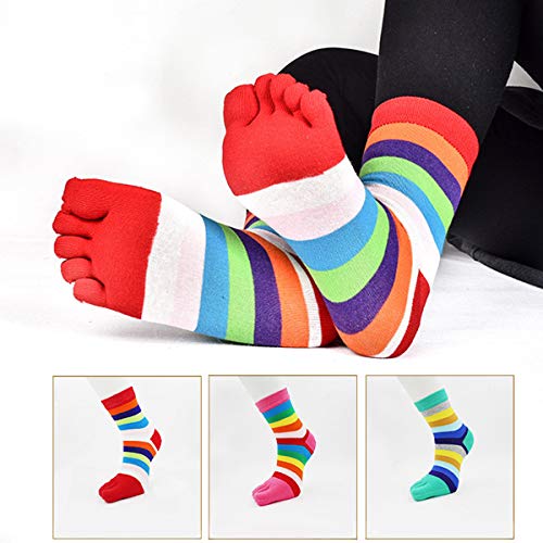 3 pares de meias de cinco dedos Lioobo de algodão com tira colorida e cinco dedos, absorção de suor,