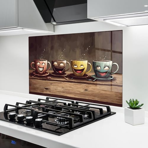 ARTHUB® Crédence de Cuisine en Verre 80x120 cm, Coffee Faces | Protection Contre Les éclaboussures, Revêtement Mural en Carreaux, Plaque en Verre, Verre...