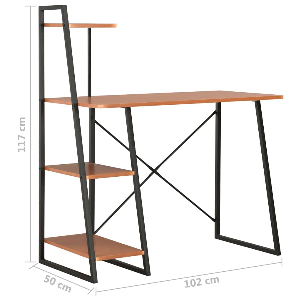 Scrivania con mensola nera e rovere, 102 x 50 x 117 cm, in legno con struttura in acciaio, pratica scrivania per computer per ufficio e home office, con spazio di archiviazione e ripiano