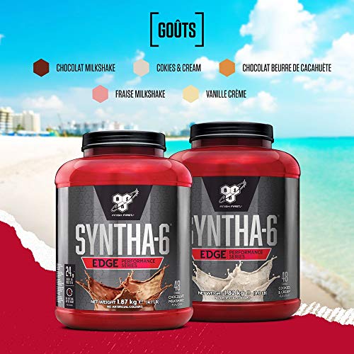 BSN Syntha 6 Edge poudre protéinée pauvre en glucides & sucre, avec isolat de protéines de lactosérum et BCAA, complément pour prise de masse musculaire, glace vanille, 48 doses, 1,87 kg – Image 6